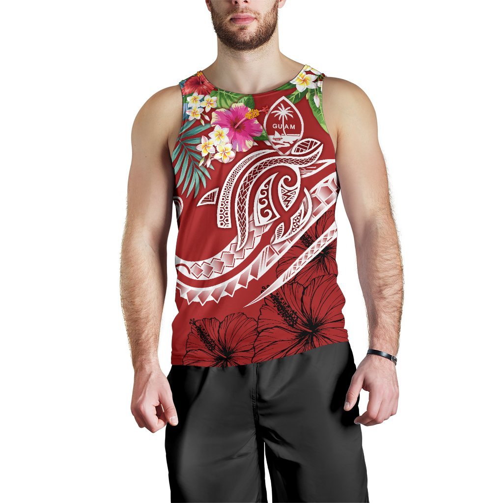 Guam Polynesian Men's Tank Top - Summer Plumeria (Black) - Polynesian Pride