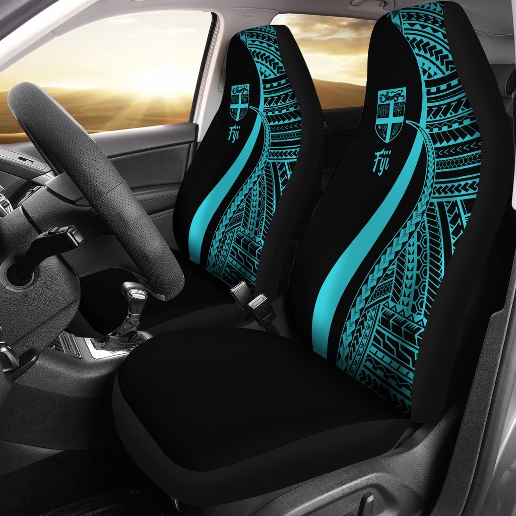 Fiji Car Seat Covers - Turquoise Polynesian Tentacle Tribal Pattern Universal Fit Turquoise - Polynesian Pride