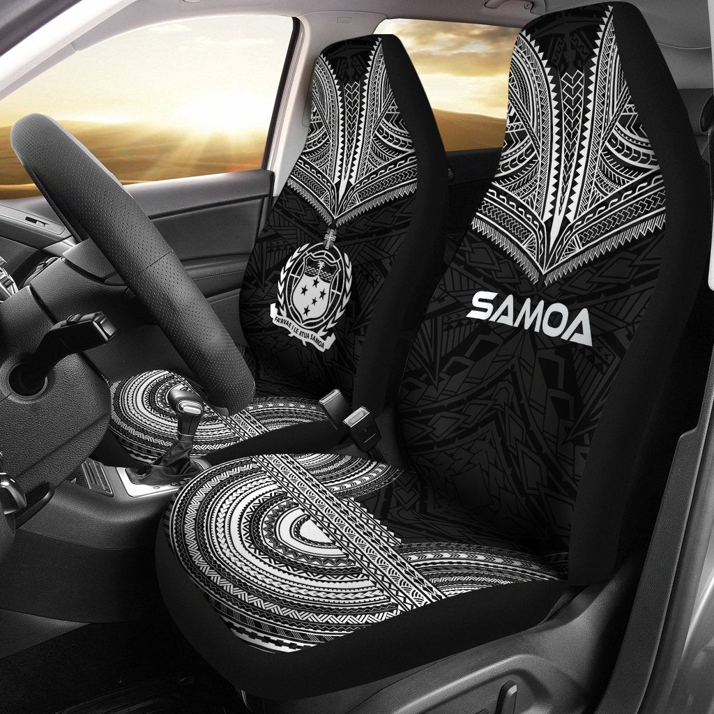 Samoa Car Seat Cover - Samoa Coat Of Arms Polynesian Chief Tattoo Black Version Universal Fit Black - Polynesian Pride