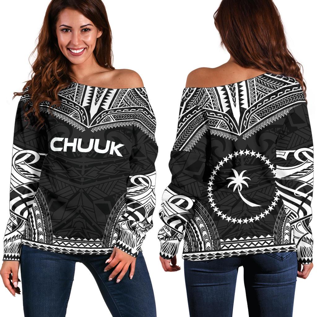 Chuuk Polynesian Chief Women's Off Shoulder Sweater - Black Version Black - Polynesian Pride