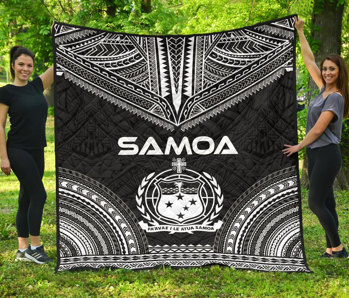 Samoa Premium Quilt - Samoa Coat Of Arms Polynesian Chief Black Version Black - Polynesian Pride