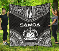Samoa Premium Quilt - Samoa Coat Of Arms Polynesian Chief Black Version Black - Polynesian Pride