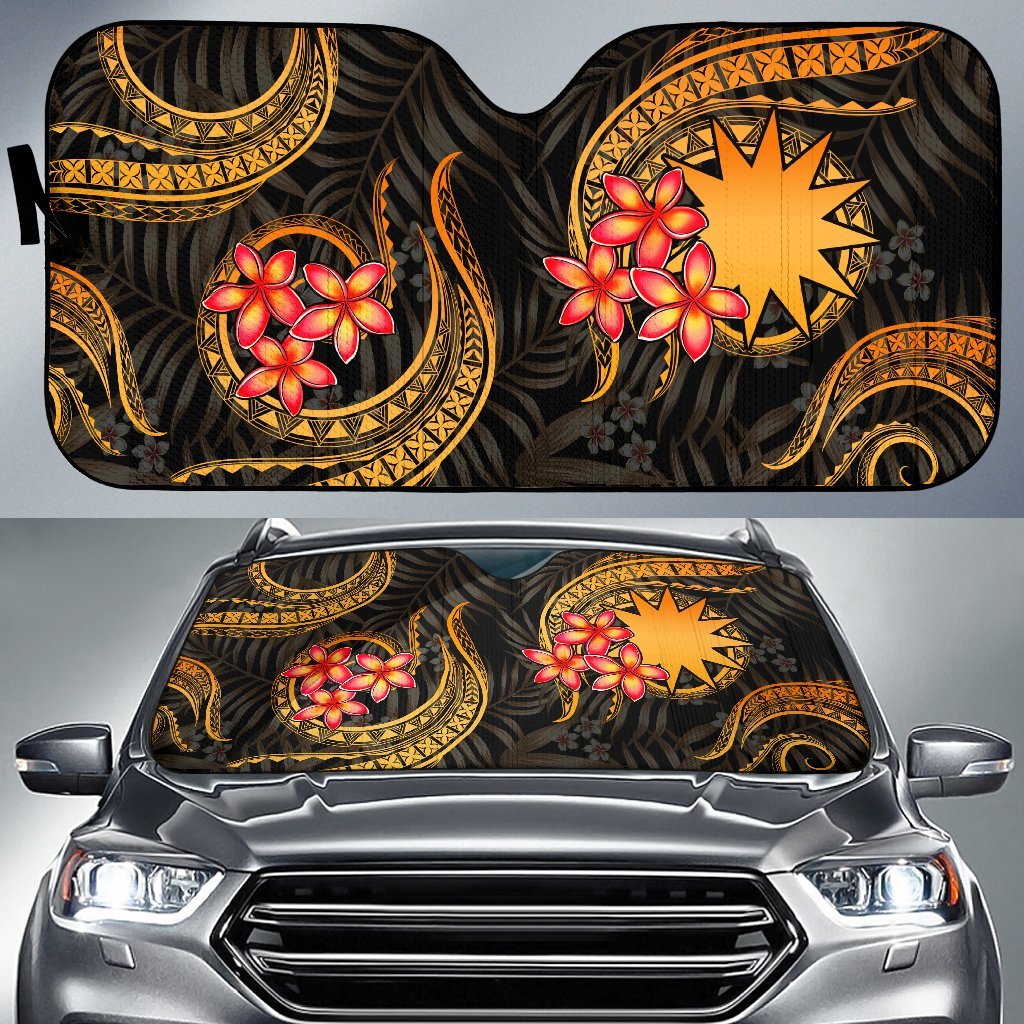 Nauru Auto Sun Shades - Gold Plumeria Auto Sun Shade Universal Fit GOLD - Polynesian Pride