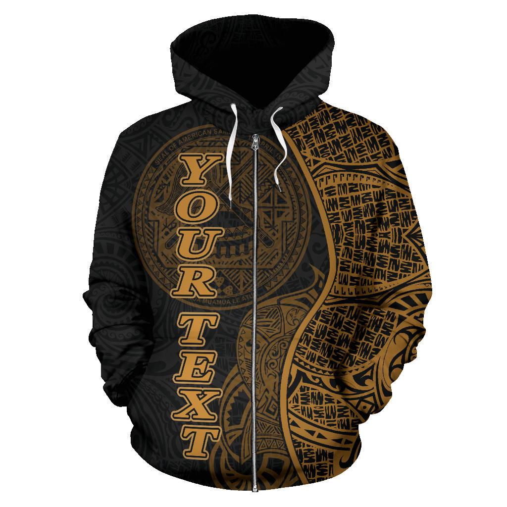 American Samoa Polynesian Custom Zip up Hoodie Coconut Gold - Polynesian Pride
