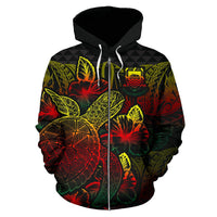 Tuvalu Polynesian Zip up Hoodie Turtle Hibiscus Reggae - Polynesian Pride