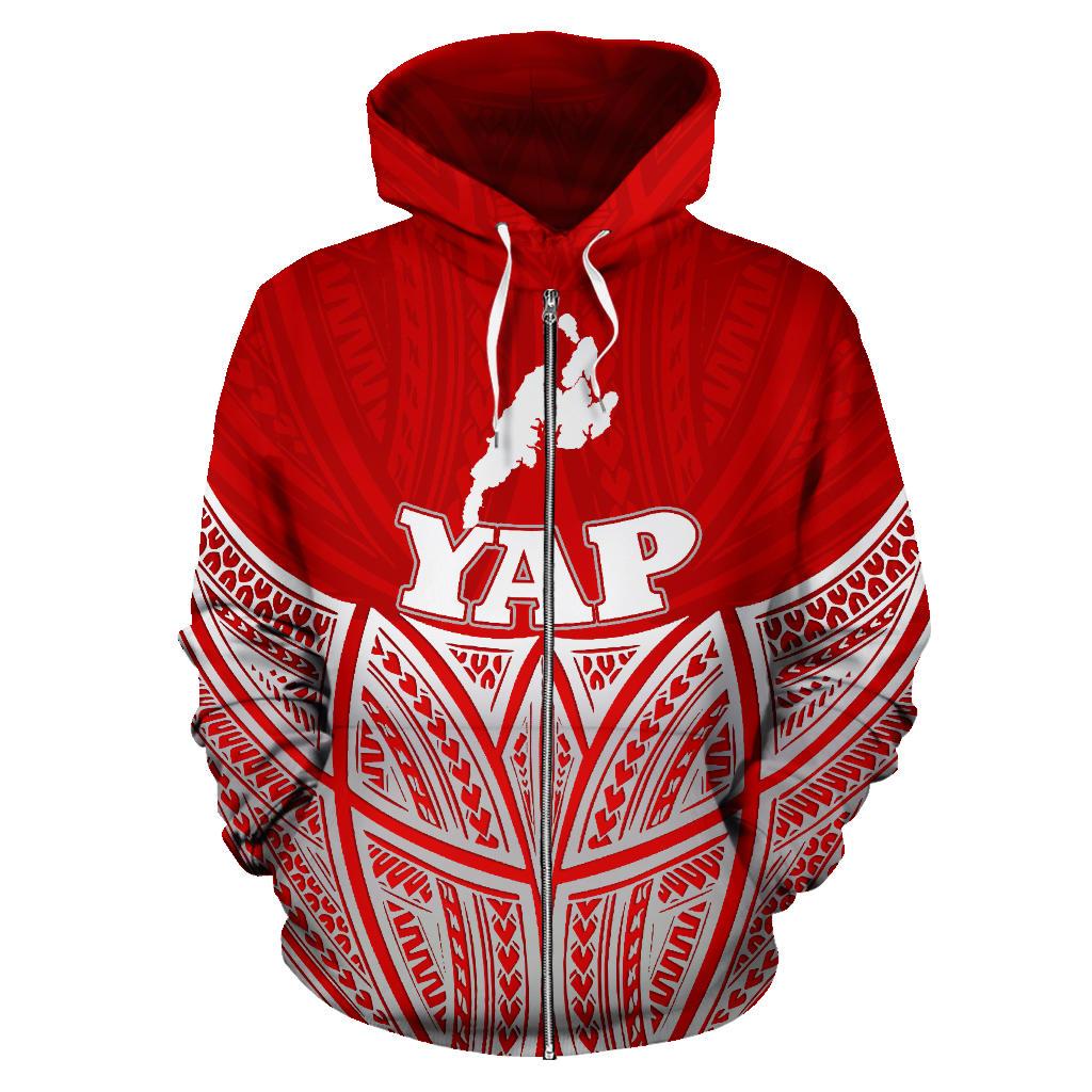 Yap Polynesian Zip up Hoodie Red Pride Map and Seal - Polynesian Pride