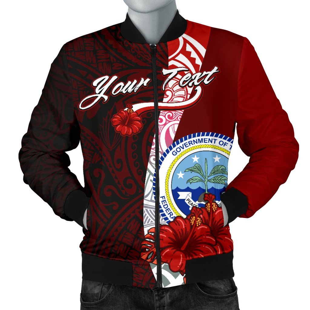 Federated States Of Micronesia Custom Personalised Men's Bomber Jacket - Coat Of Arm With Hibiscus Red - Polynesian Pride