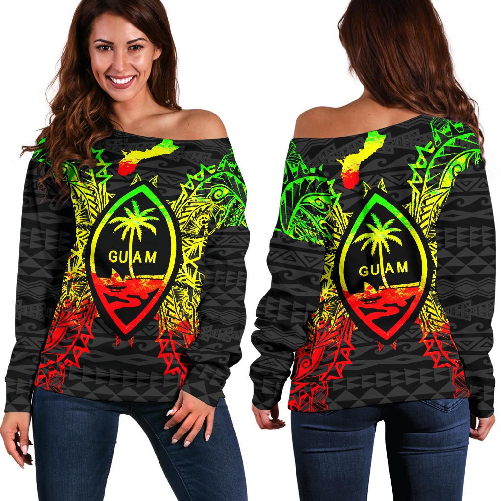 Guam Polynesian Shoulder Sweater Map Reggae Art - Polynesian Pride