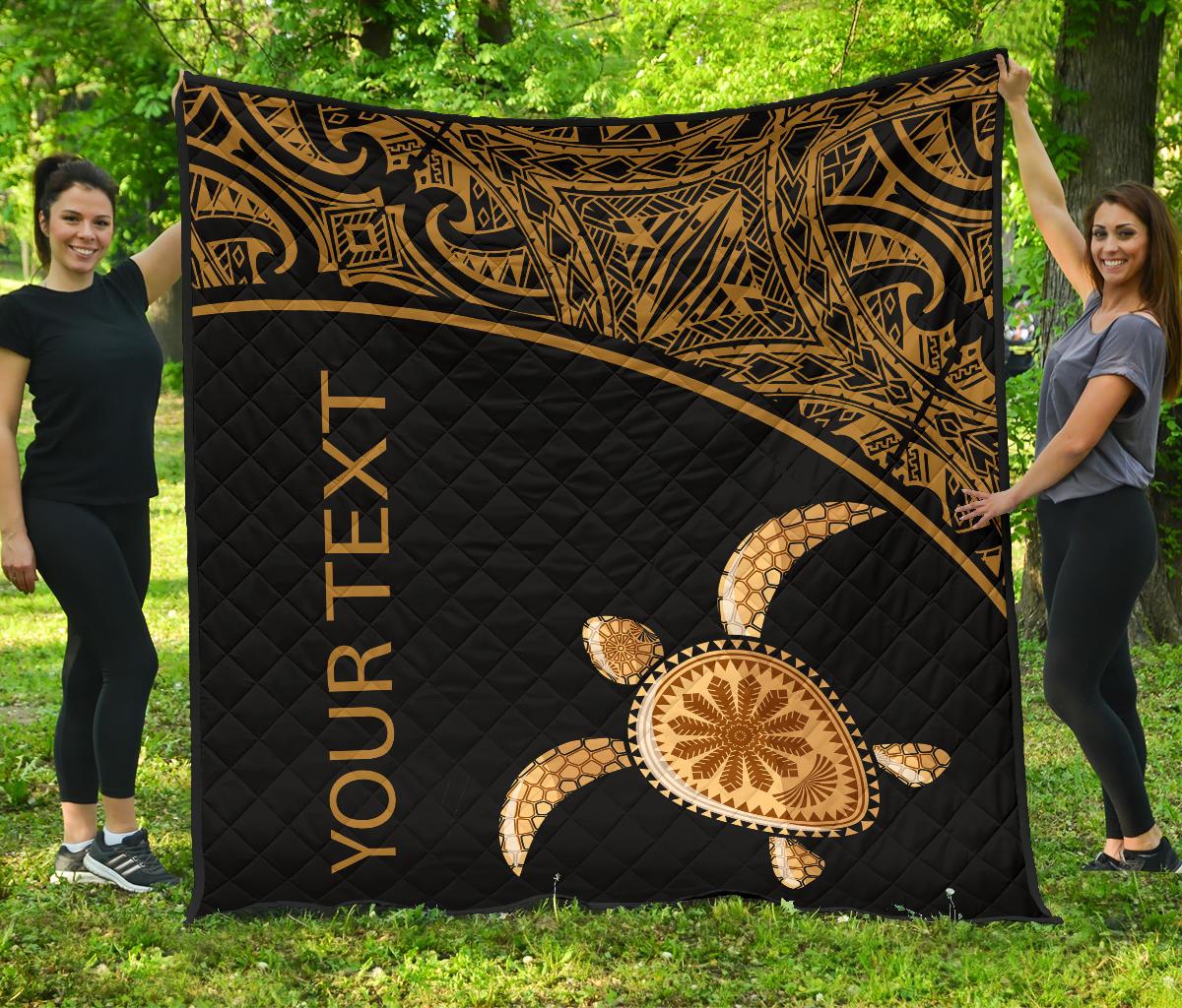 Polynesian Custom Personalised Premium Quilt - Gold Turtle Curver Style Black - Polynesian Pride