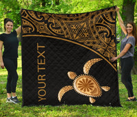 Polynesian Custom Personalised Premium Quilt - Gold Turtle Curver Style Black - Polynesian Pride