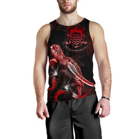 Tuvalu Men Tank Top - Turtle With Blooming Hibiscus Red - Polynesian Pride