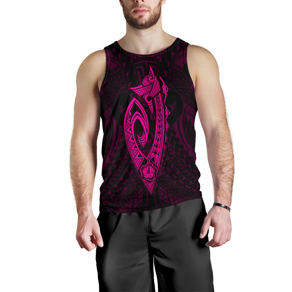 Hawaii Kakau Makau Fish Hook Kanaka Map Men's Tank Top Polynesian - Pink - Polynesian Pride