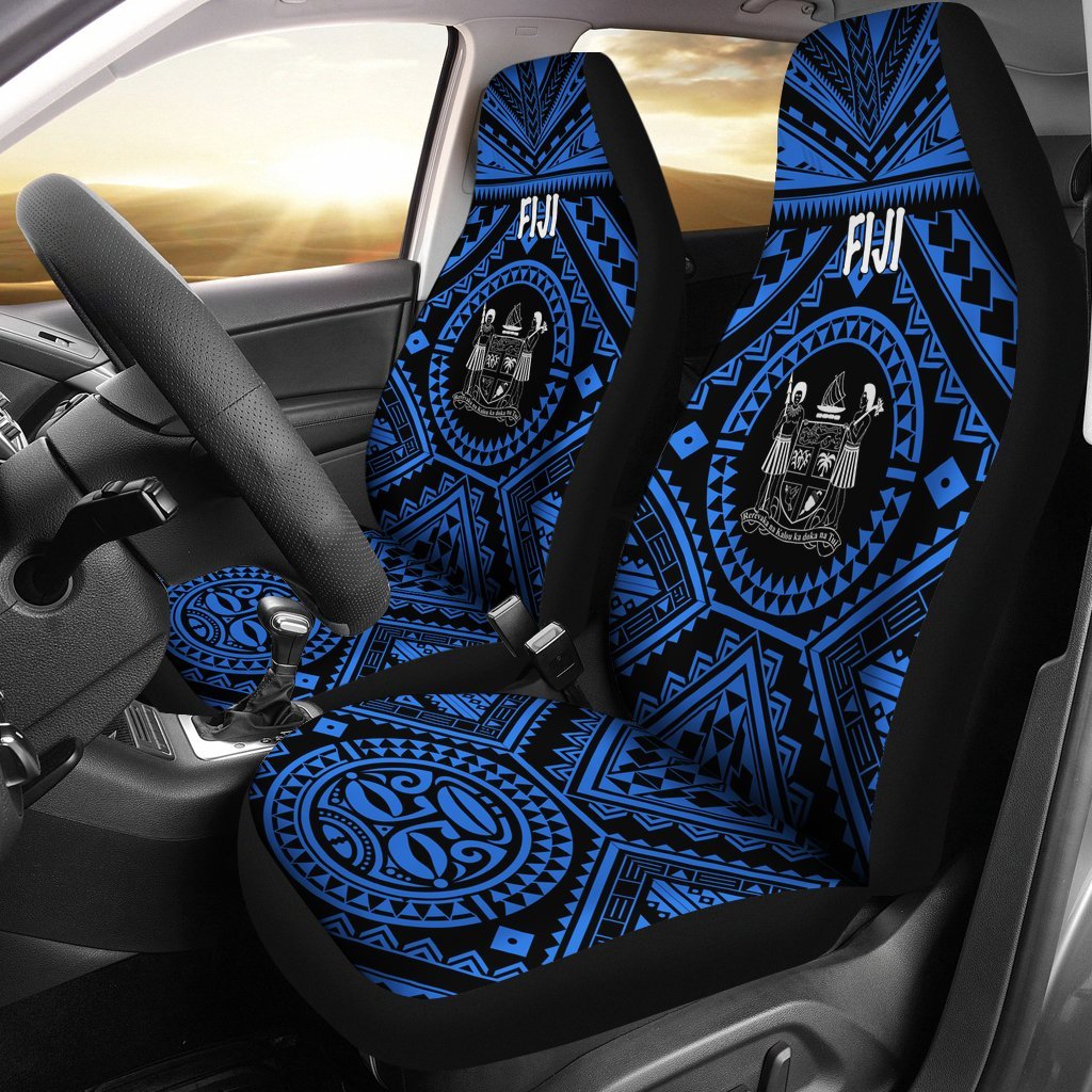 Fiji Car Seat Covers - Fiji Seal With Polynesian Tattoo Style (Blue) Universal Fit Blue - Polynesian Pride