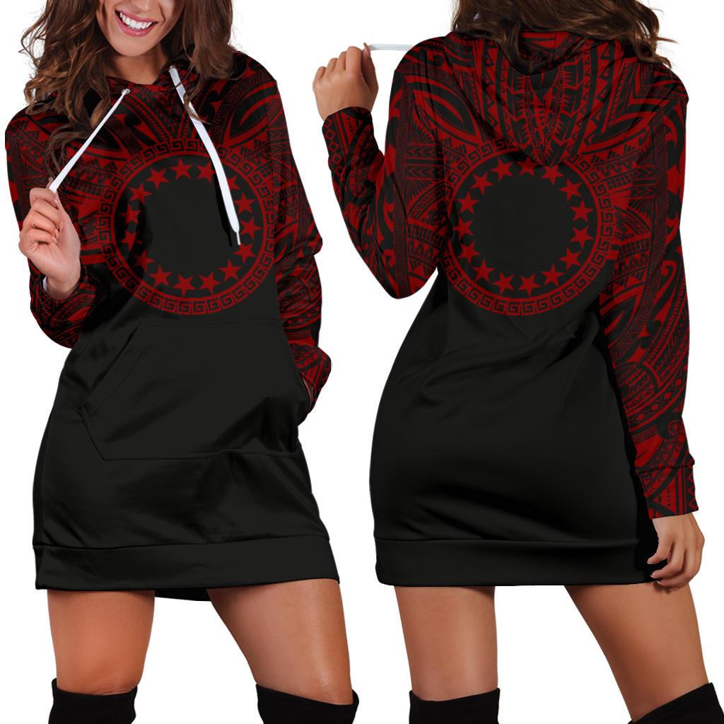 Cook Islands Women Hoodie Dress - Cook Islands Coat Of Arms Polynesian Red Black Red - Polynesian Pride