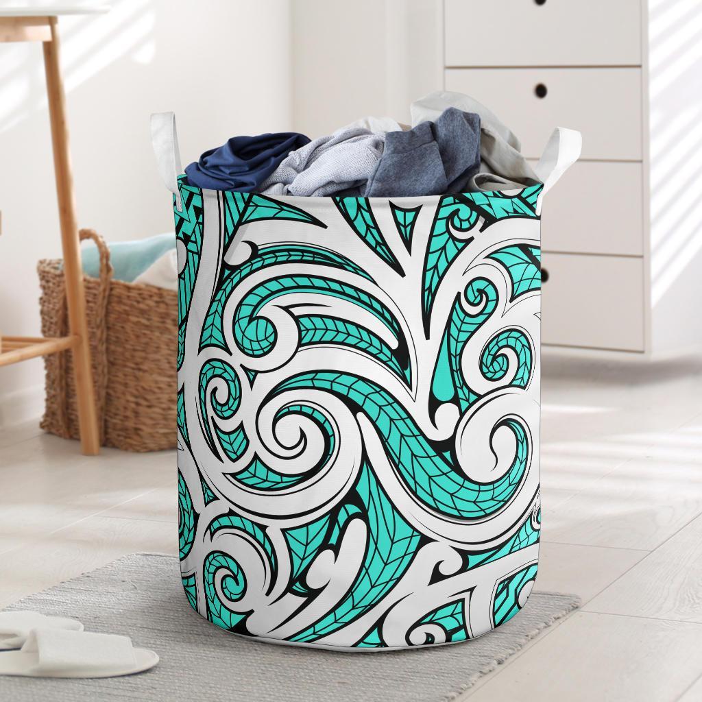 Polynesian Maori Ethnic Ornament Turquoise Hawaii Laundry Basket Laundry Basket One Size Turquoise - Polynesian Pride