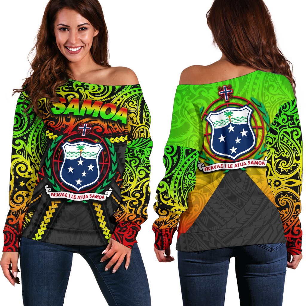 Samoa Women Off Shoulder Sweater Polynesian Tattoo Seashore Art - Polynesian Pride