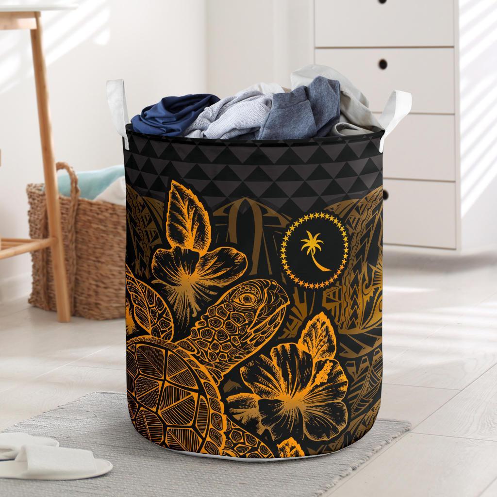 Chuuk Laundry Basket - Polynesian Turtle Hibiscus Gold Laundry Basket One Size Gold - Polynesian Pride