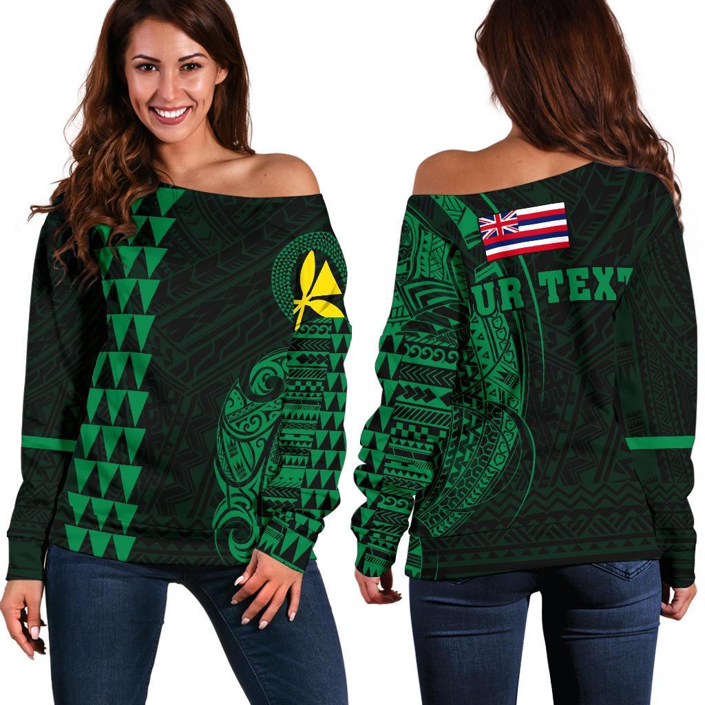 Hawaii Kanaka Polynesian Personalized Women's Off Shoulder Sweater - Green Green - Polynesian Pride