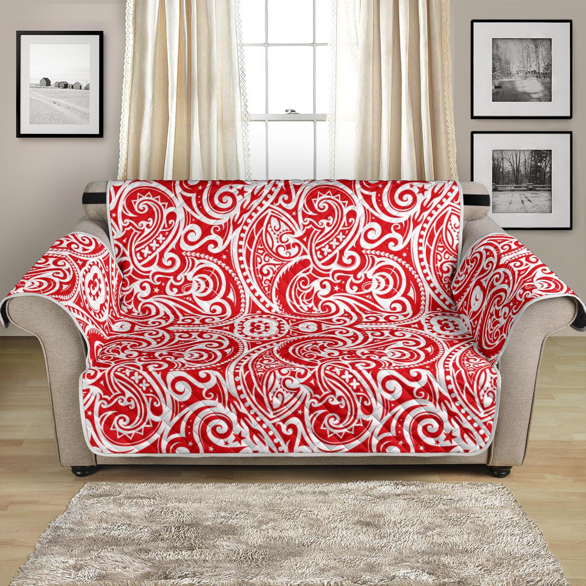 Tonga Chair Sofa Protector - Red Color Patterns Poly 54" Loveseat White - Polynesian Pride