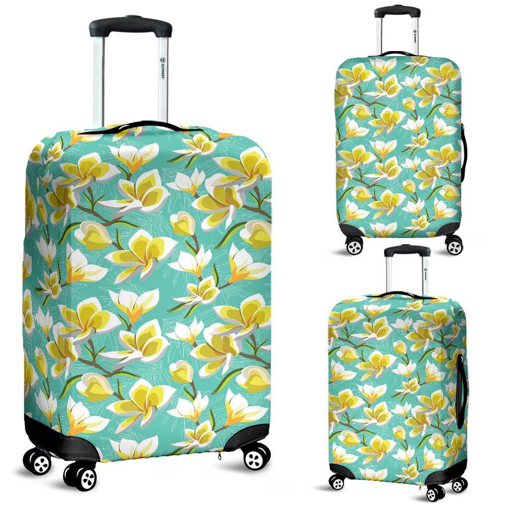Tropical Plumeria Blue Luggage Cover White - Polynesian Pride