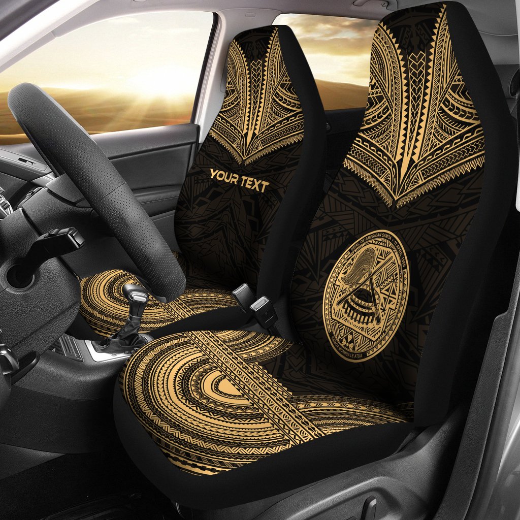 American Samoa Custom Personalised Car Seat Cover - American Samoa Seal Polynesian Chief Tattoo Gold Version Universal Fit Gold - Polynesian Pride