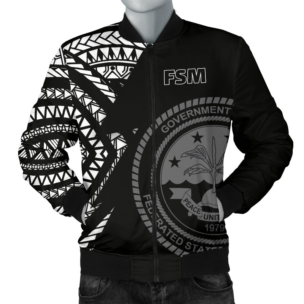 Federated States of Micronesia Pattern Men's Bomber Jacket Black - Polynesian Pride