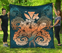 Hawaii Turtle Wave Polynesian Premium Quilt - Hey Style Orange Orange - Polynesian Pride