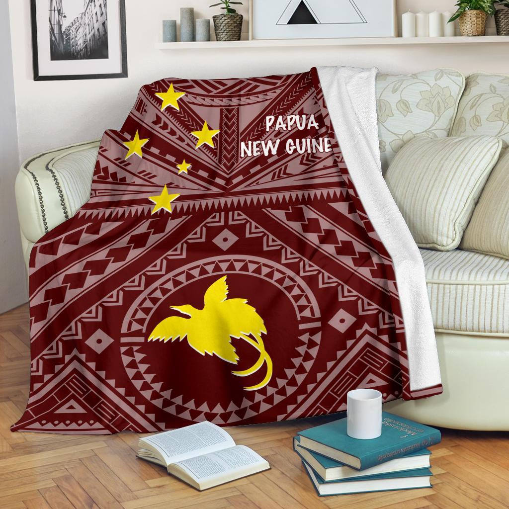 Papua New Guinea Premium Blanket - Flag With Polynesian Patterns (Red) - Polynesian Pride