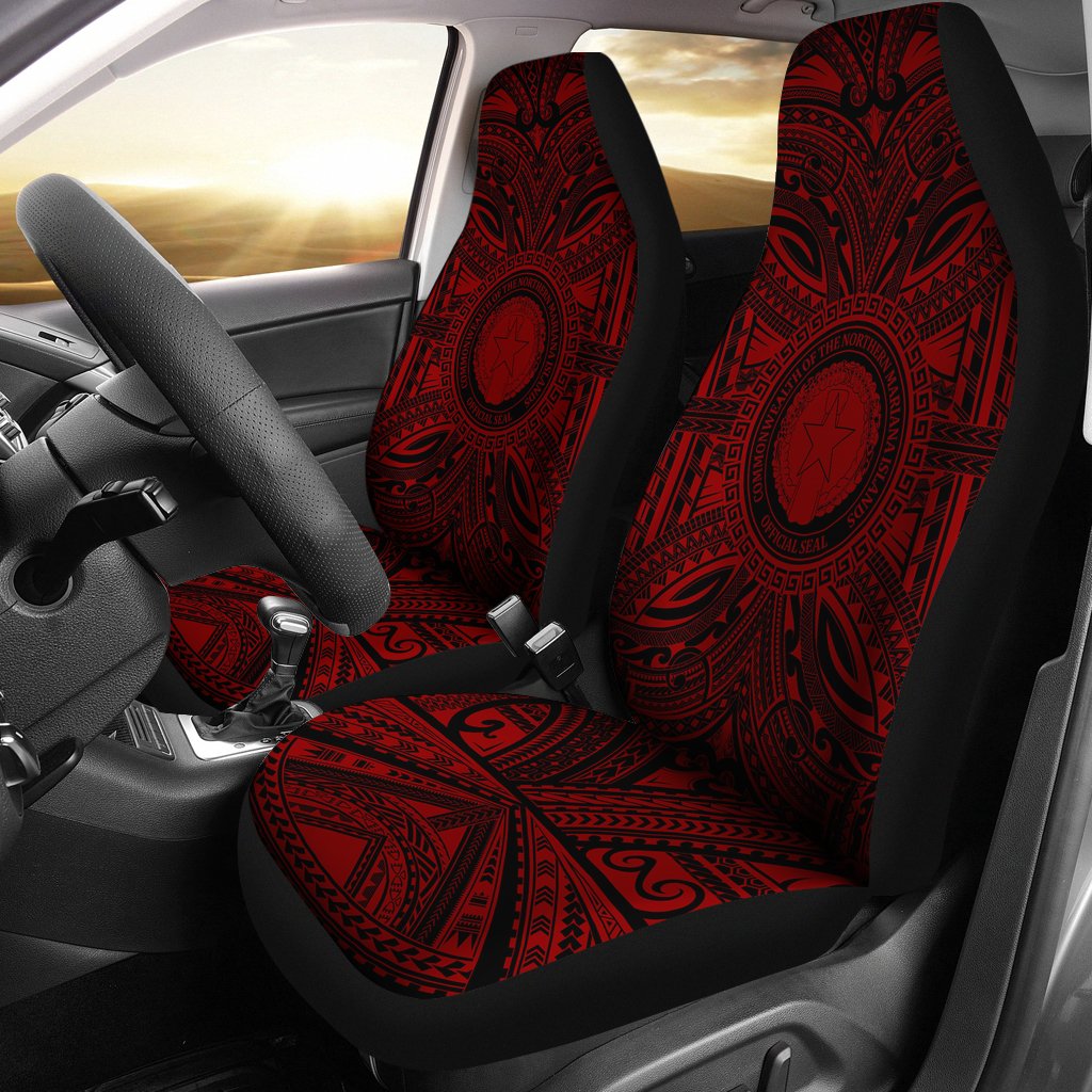 Northern Mariana Islands Car Seat Cover - Northern Mariana Islands Coat Of Arms Polynesian Red Black Universal Fit Red - Polynesian Pride