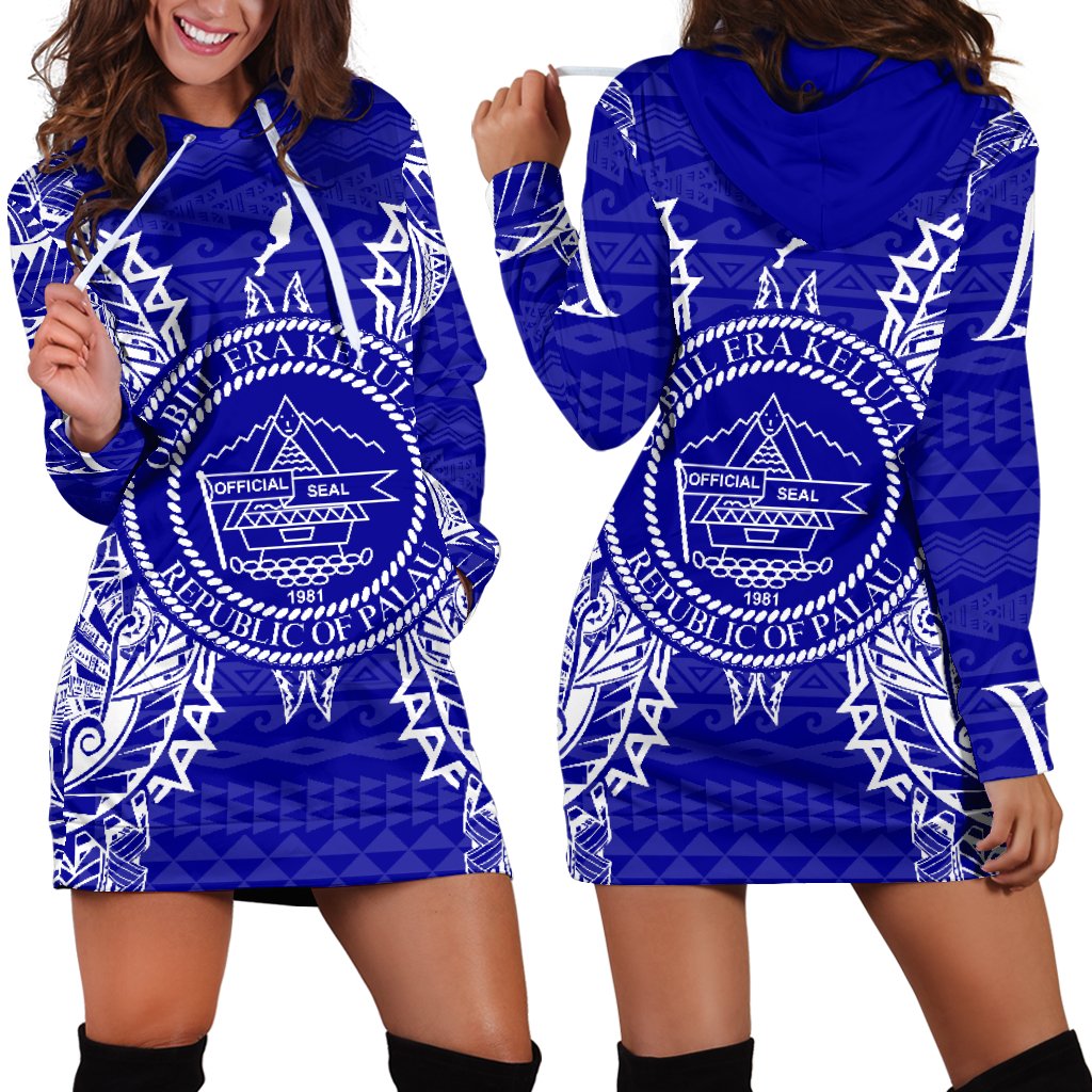 Palau Polynesian Hoodie Dress Map Blue Blue - Polynesian Pride