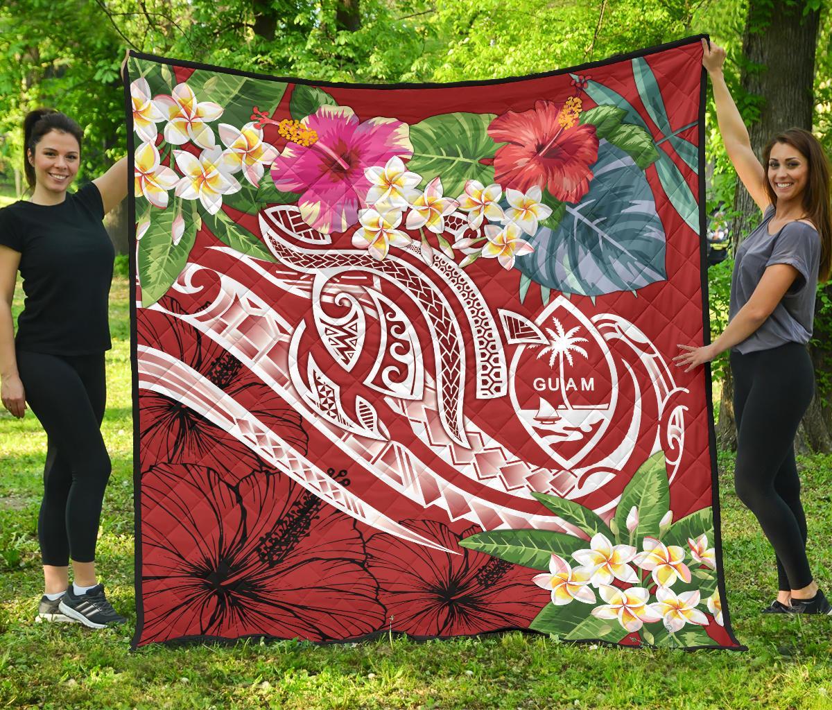 Guam Polynesian Premium Quilt - Summer Plumeria (Black) - Polynesian Pride