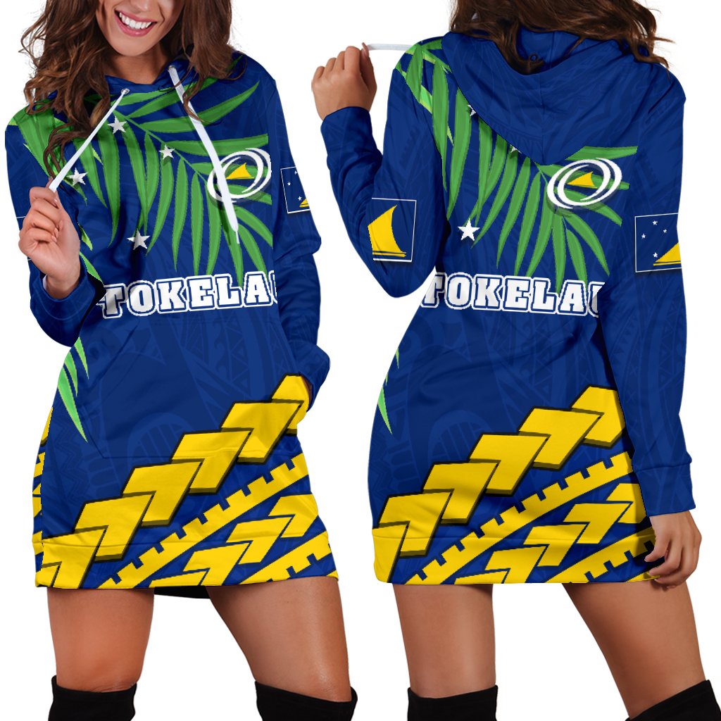 Tokelau Rugby Women Hoodie Dress Coconut Leaves Blue - Polynesian Pride