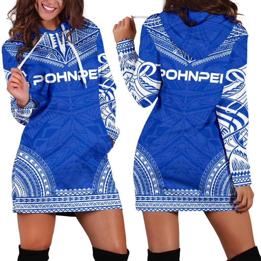 Pohnpei Women's Hoodie Dress - Polynesian Flag Chief Blue - Polynesian Pride