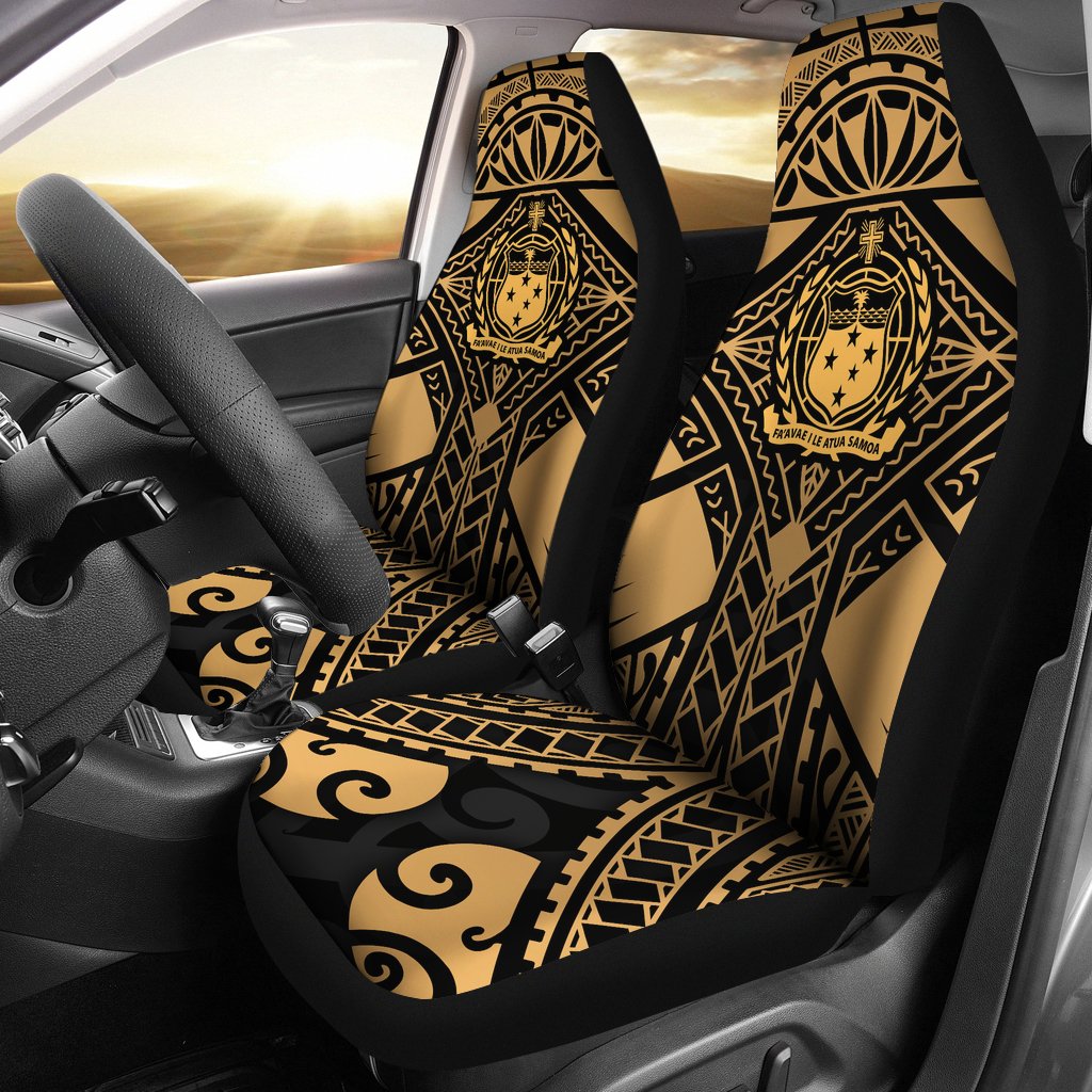 Samoa Polynesian Car Seat Covers - Samoa Gold Seal with Polynesian Tattoo Universal Fit Gold - Polynesian Pride