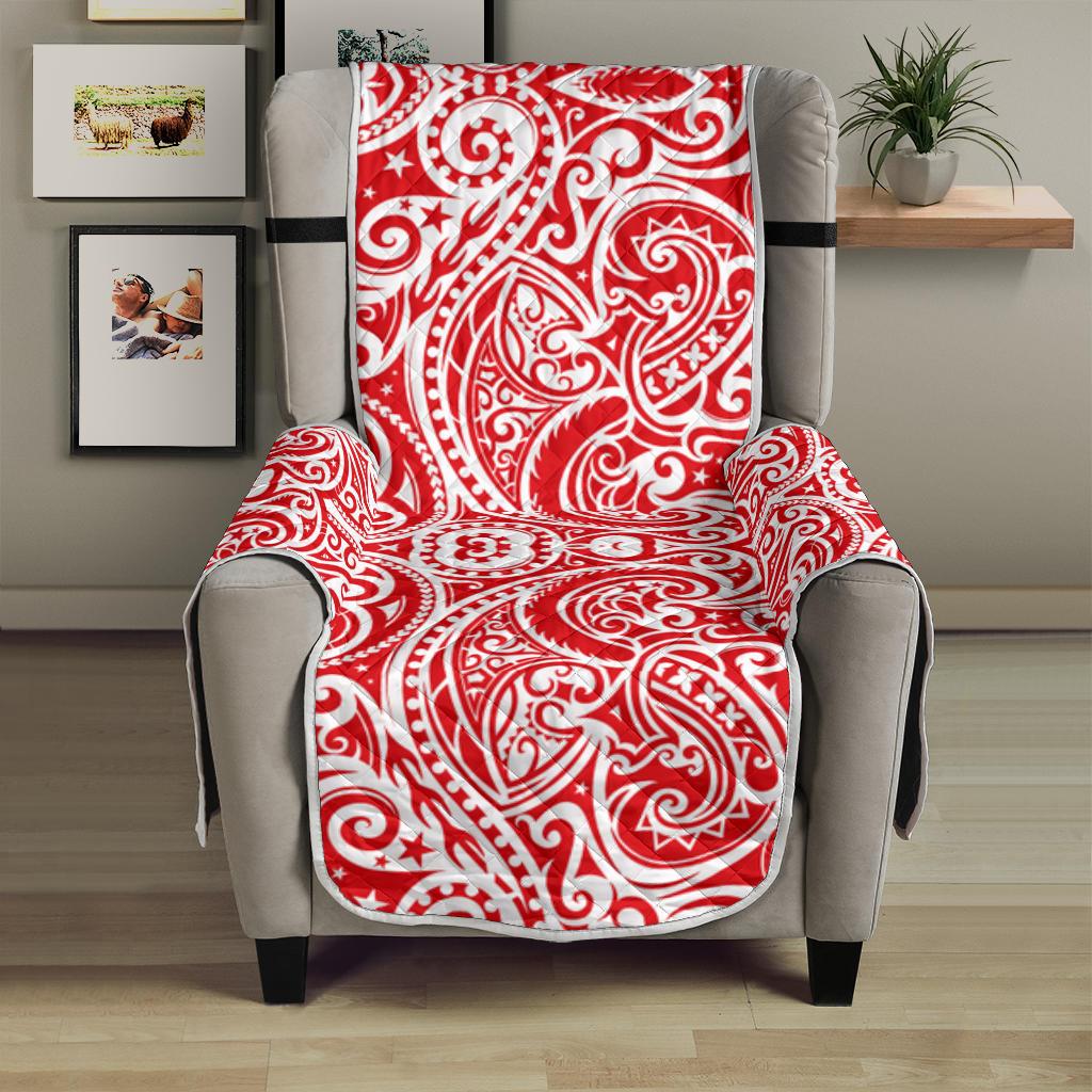 Tonga Chair Sofa Protector - Red Color Patterns Poly 23" Chair White - Polynesian Pride