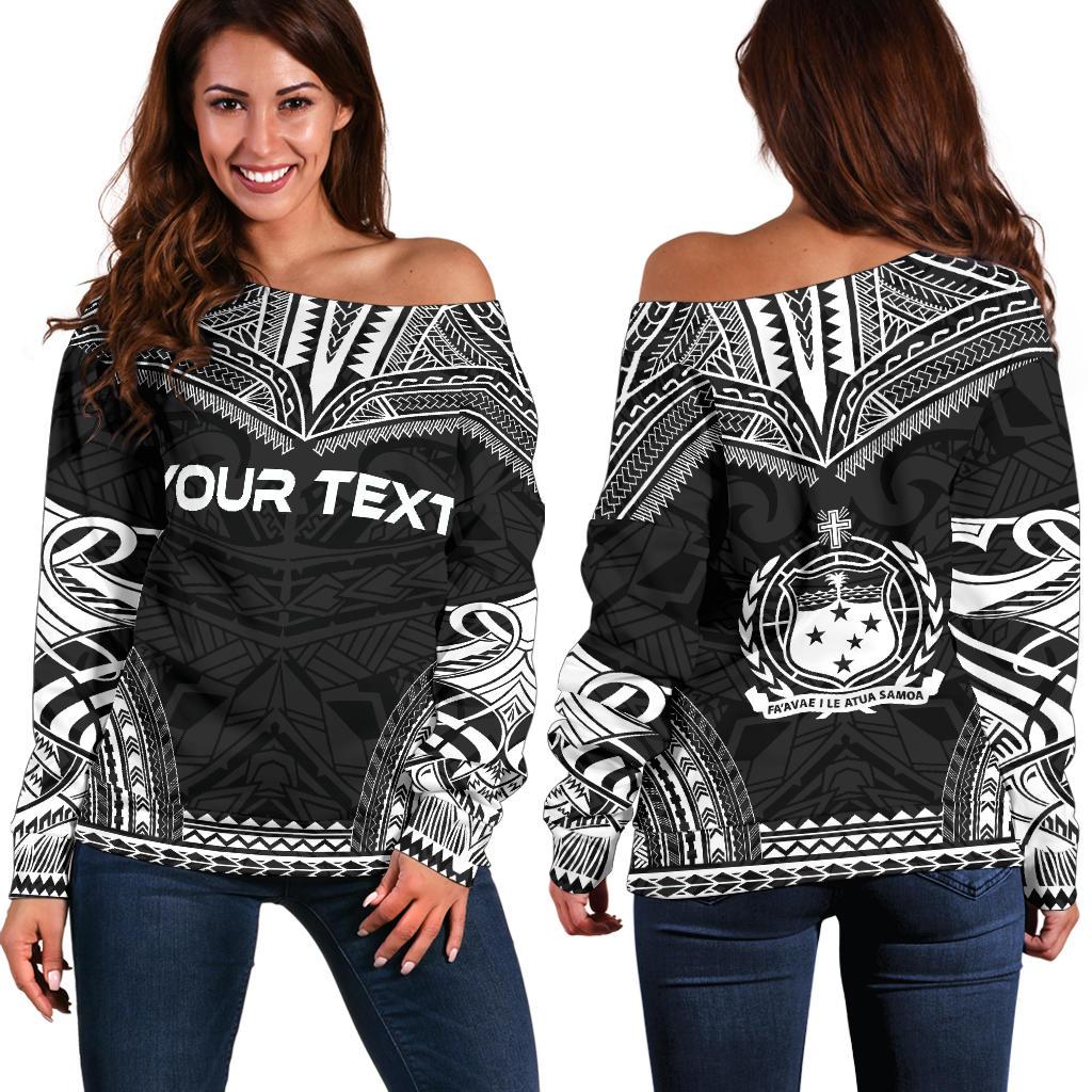 Samoa Polynesian Chief Custom Personalised Women's Off Shoulder Sweater - Black Version Black - Polynesian Pride