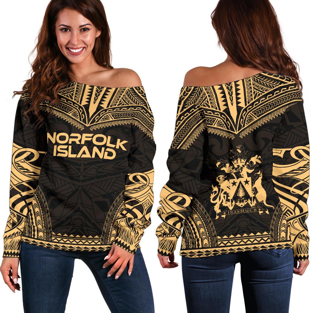 Norfolk Island Polynesian Chief Women's Off Shoulder Sweater - Gold Version Gold - Polynesian Pride