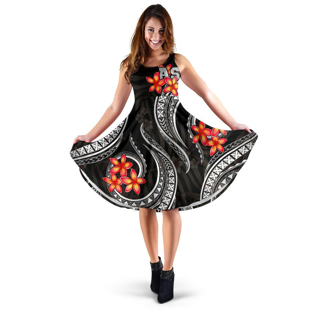 American Samoa Polynesian Midi Dress - Black Plumeria Women BLACK - Polynesian Pride