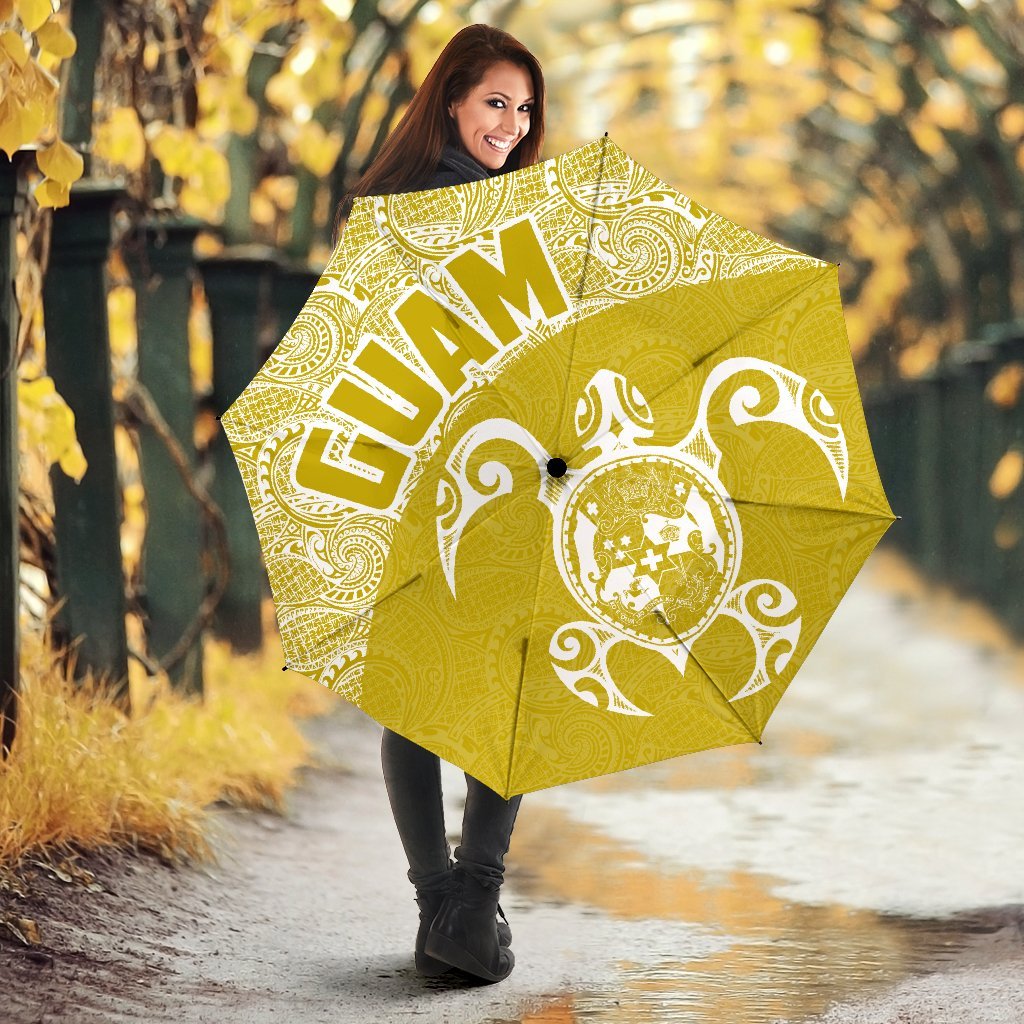 Guam Umbrella Turtle Coat of Arms Polynesian Pattern White Gold - Polynesian Pride