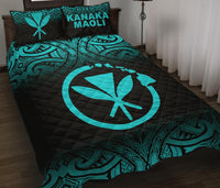 Hawaii Quilt Bed Set - Kanaka Maoli Polynesian Tattoo Black Fog Style Torquoise Version - Polynesian Pride
