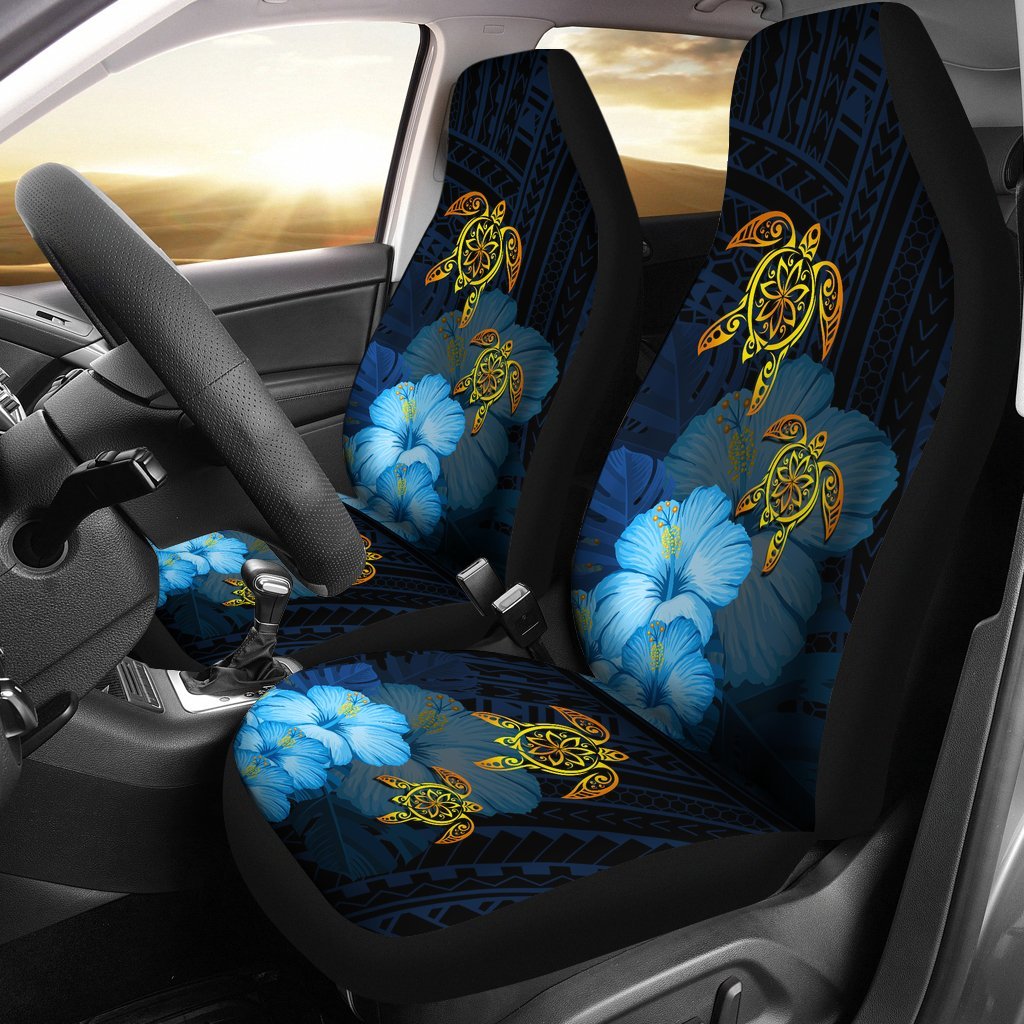 Hawaii Car Seat Cover - Turtle Hibiscus Pattern Hawaiian Car Seat Cover - Blue Universal Fit Blue - Polynesian Pride