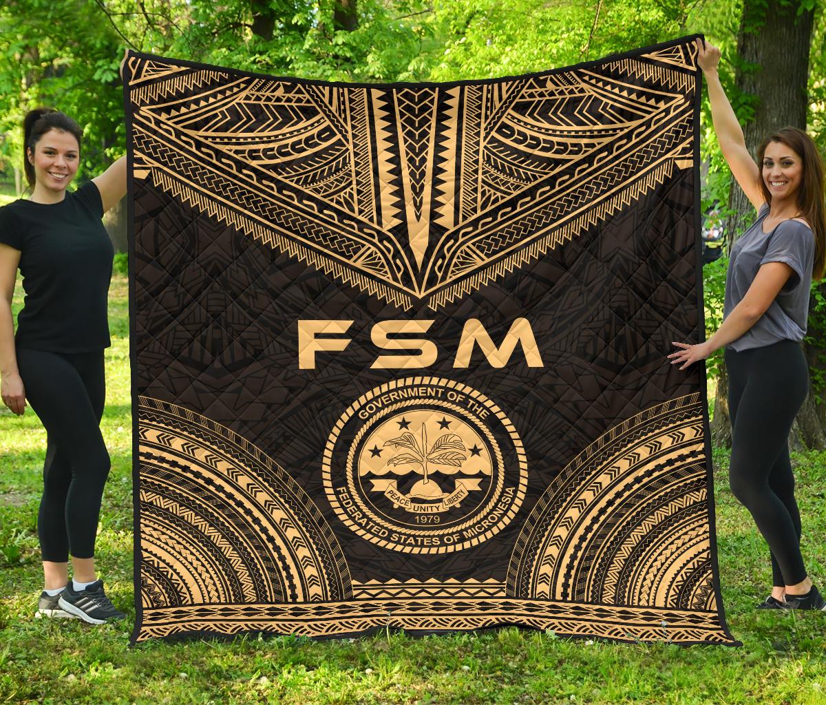 Federated States Of Micronesia Premium Quilt - FSM Seal Polynesian Chief Gold Version Gold - Polynesian Pride