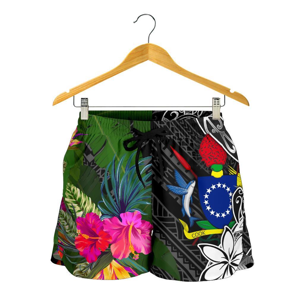 Cook Islands Women Shorts - Turtle Plumeria Banana Leaf - Polynesian Pride