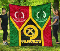 Vanuatu Polynesian Premium Quilt - Vanuatu Flag and Coat Of Arms Black - Polynesian Pride