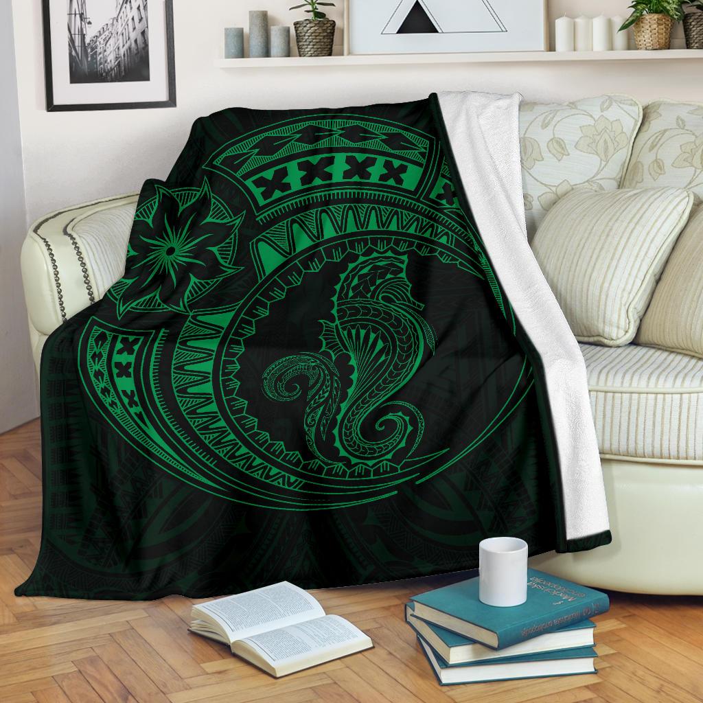 Seahorse Polynesian Blanket - Polynesian Tattoo Green White - Polynesian Pride