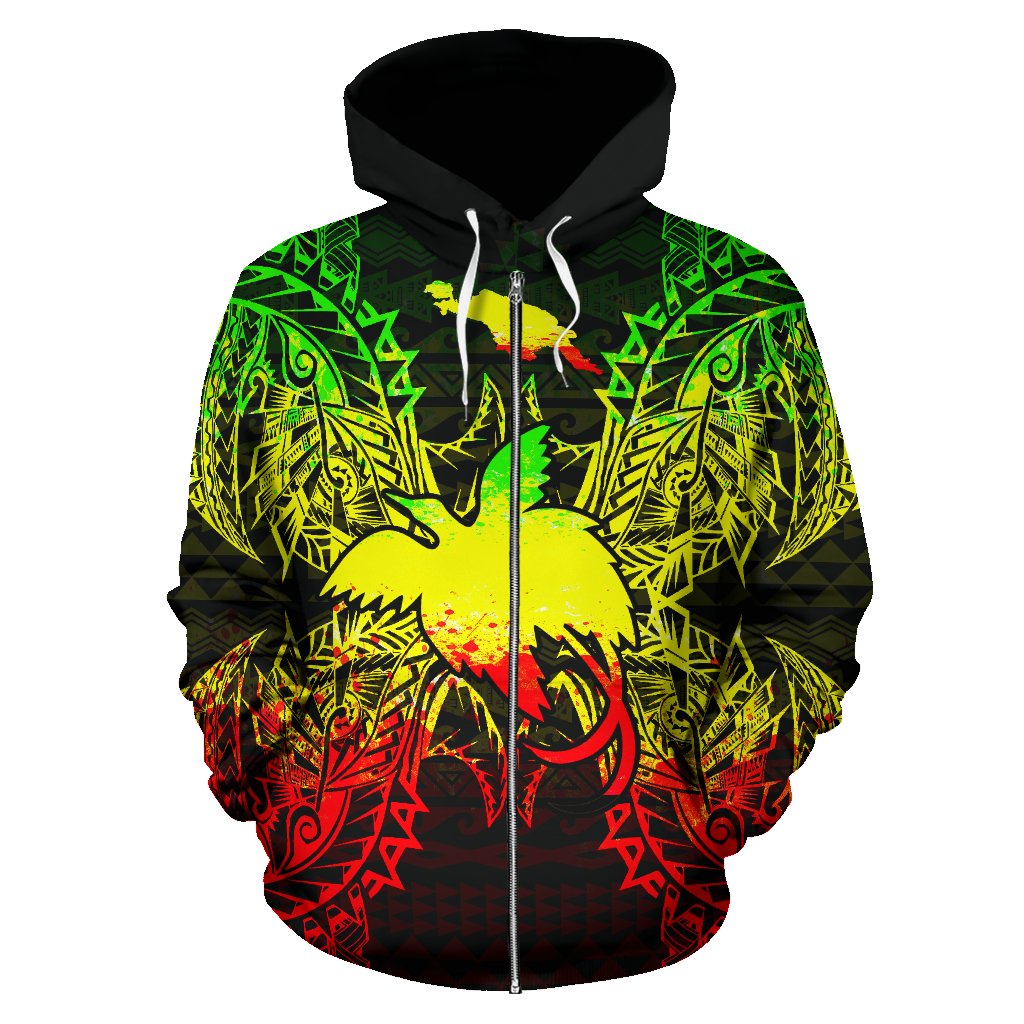 Papua New Giunea Polynesian All Over Zip up Hoodie Map Reggae - Polynesian Pride