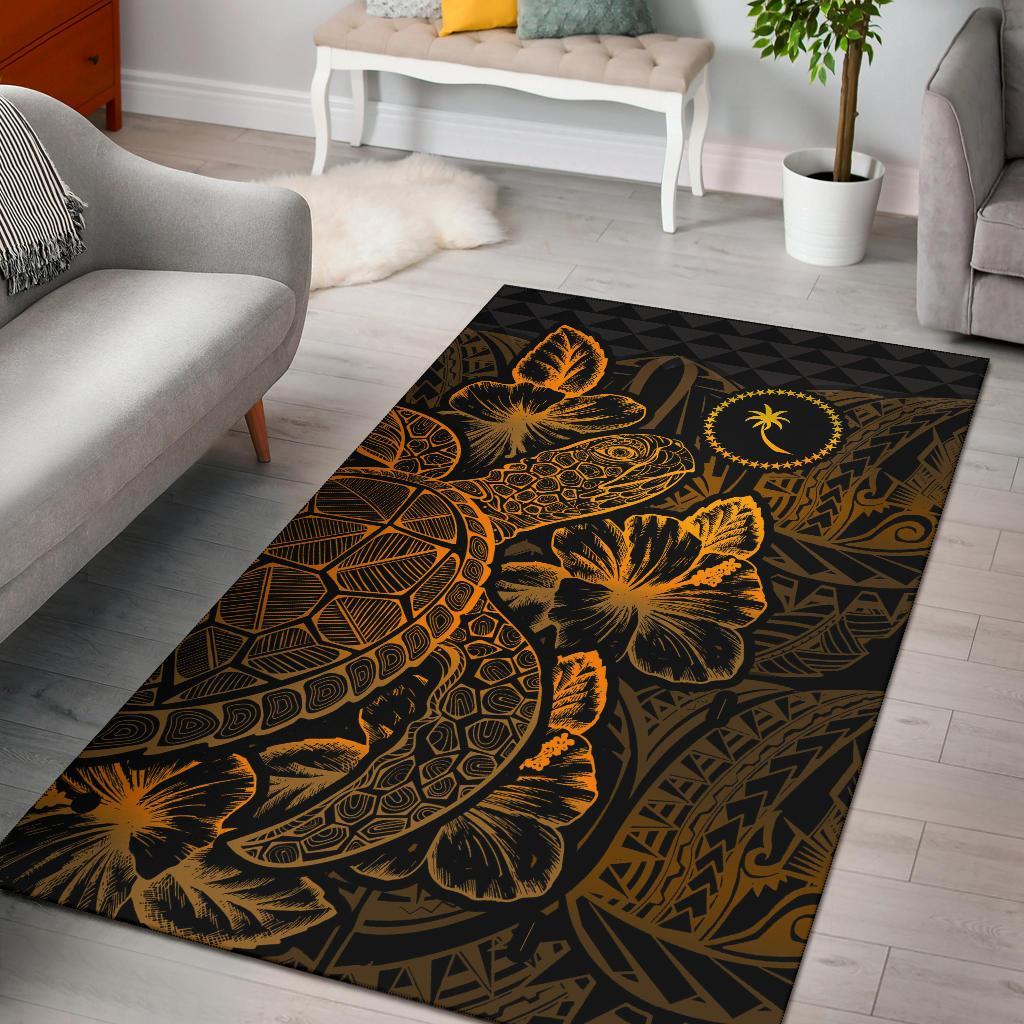 Chuuk Area Rugs Turtle Hibiscus Gold Gold - Polynesian Pride