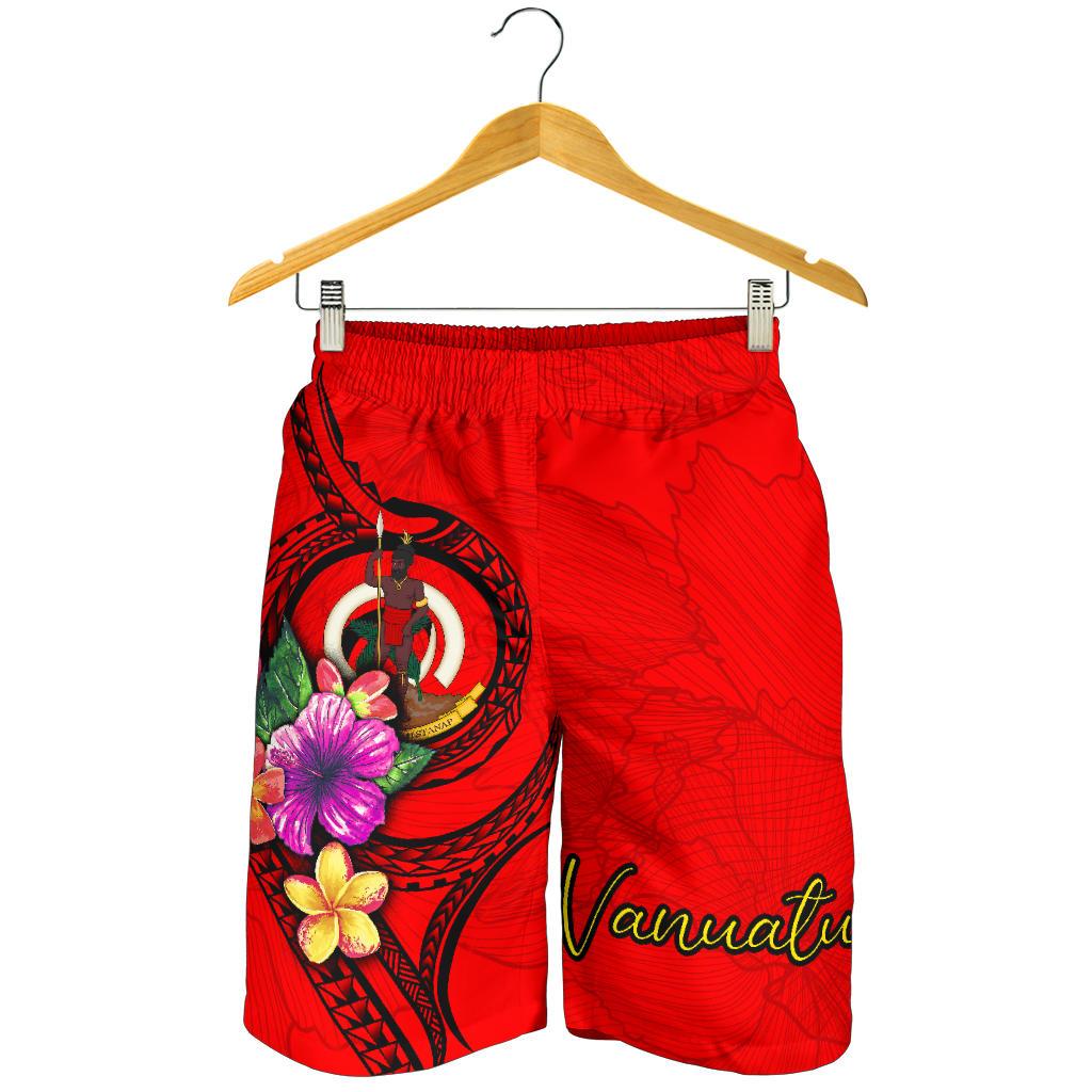 Vanuatu Polynesian Men's Shorts - Floral With Seal Red - Polynesian Pride
