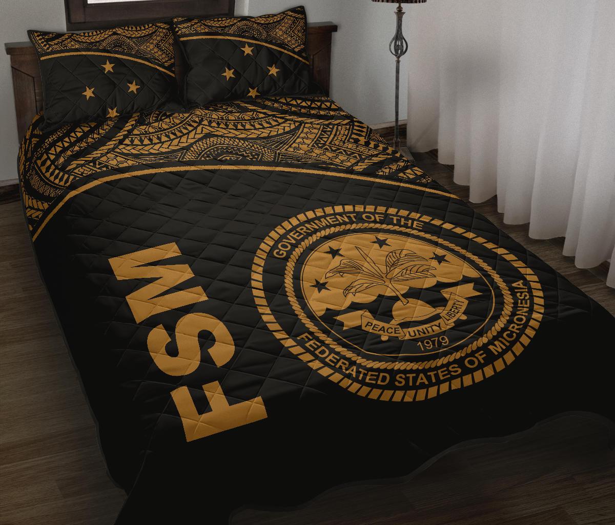 Federated States of Micronesia Quilt Bed Set - Federated States of Micronesia Seal Curve Version - Polynesian Pride
