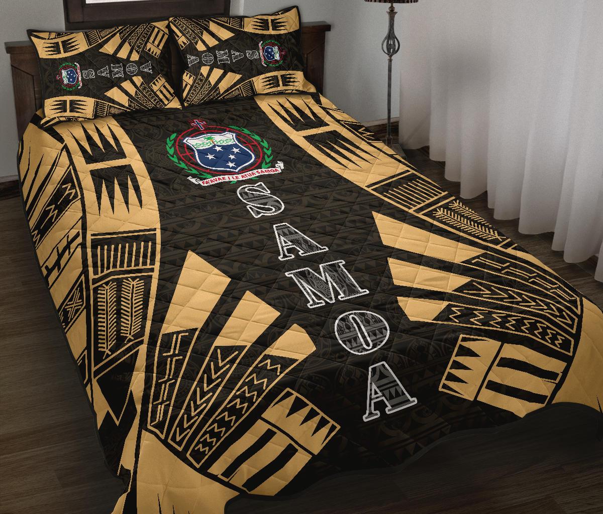 Samoa Quilt Bed Set - Samoa Coat Of Arms Polynesian Yellow Tattoo Style - Polynesian Pride